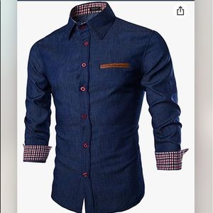 Men's Casual Long Sleeve Dress Shirt Denim Button Down Shirts.     (B.N.I.P )